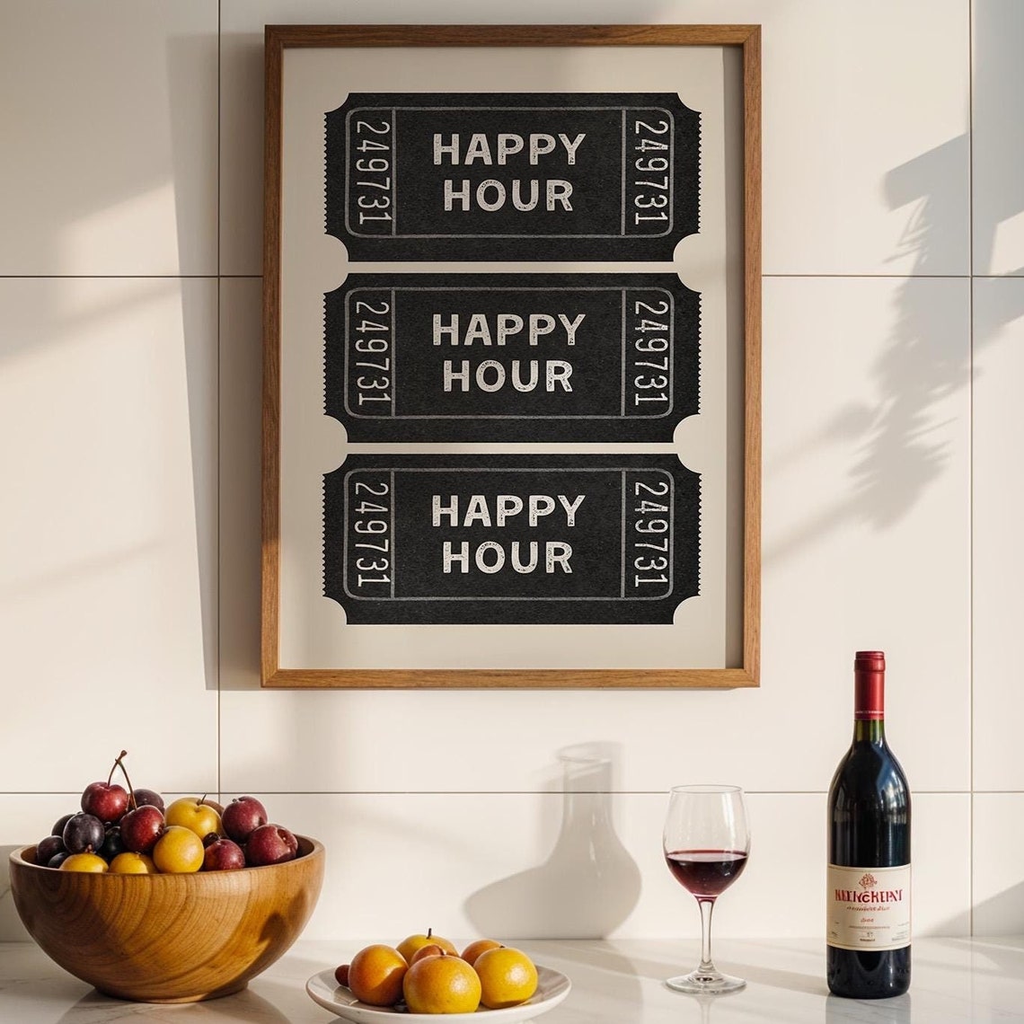 Happy Hour Vintage Ticket Stub Trio Black Bar Cart Wall Poster - Image 4
