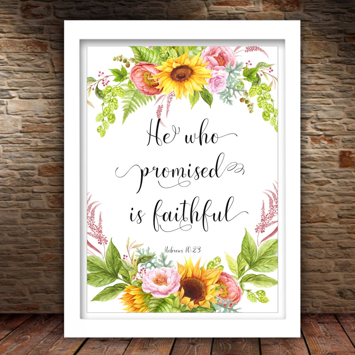 He Who Promised Is Faithful Hebrews 10 23 Floral Scripture Poster - Image 2