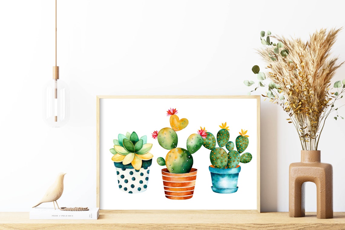 Three Potted Cacti Watercolor Patterned Pots Succulent Plant Poster - Image 8