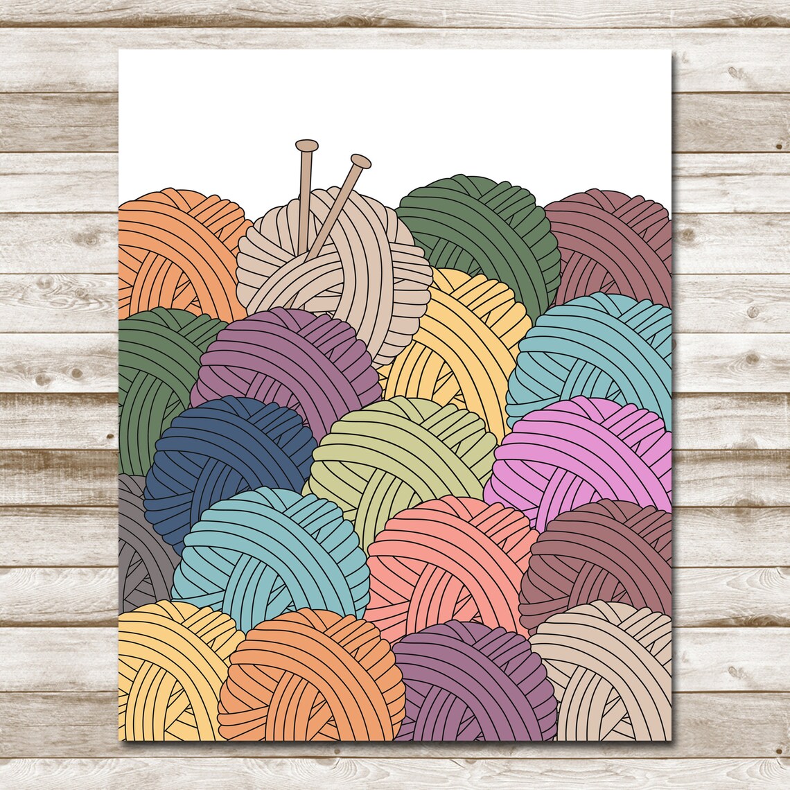 Colorful Yarn Balls with Knitting Needles Craft Room Wall Art - Image 3
