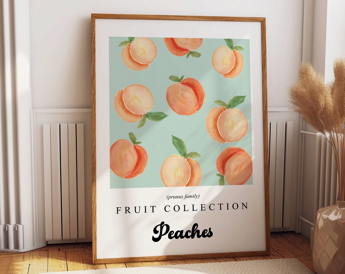 Watercolor Peaches Fruit Collection Botanical Kitchen Poster
