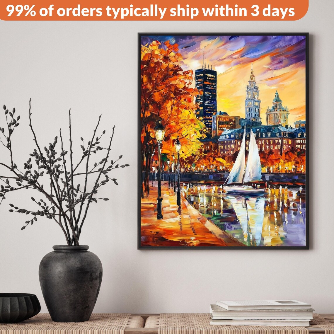 Boston Cityscape, Nightscape Travel Poster