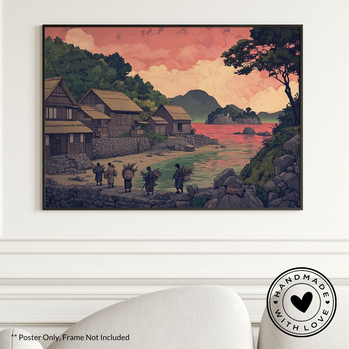 Hokusai Ukiyo-E Traditional Red Sunset Art Print