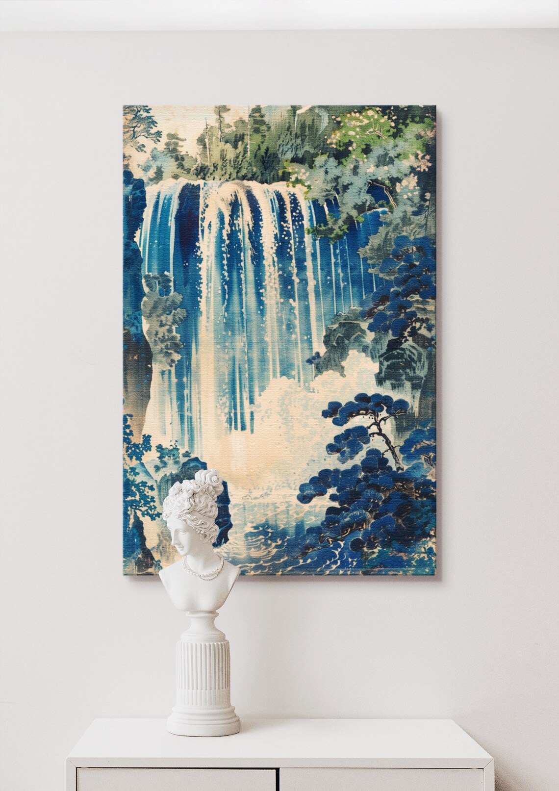 Hokusai Waterfall, Traditional Japanese Woodblock Art Print
