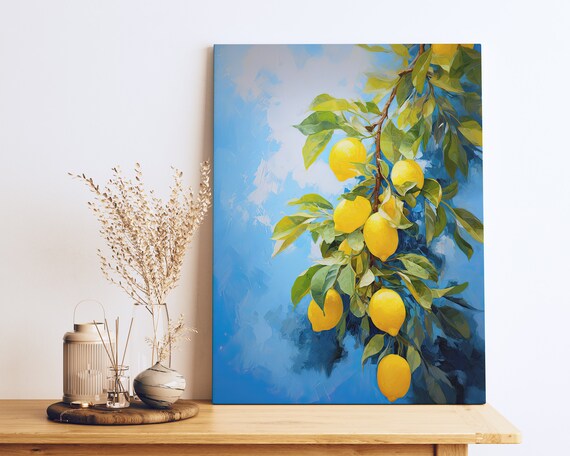 Bright Lemon Branch Oil Painting, Kitchen Decor