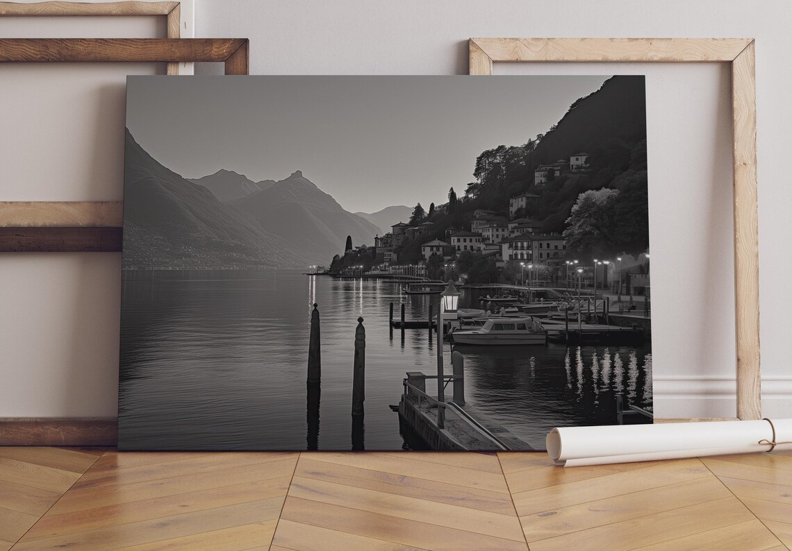 Lake Como Italy Vintage Coastal Town Travel Poster