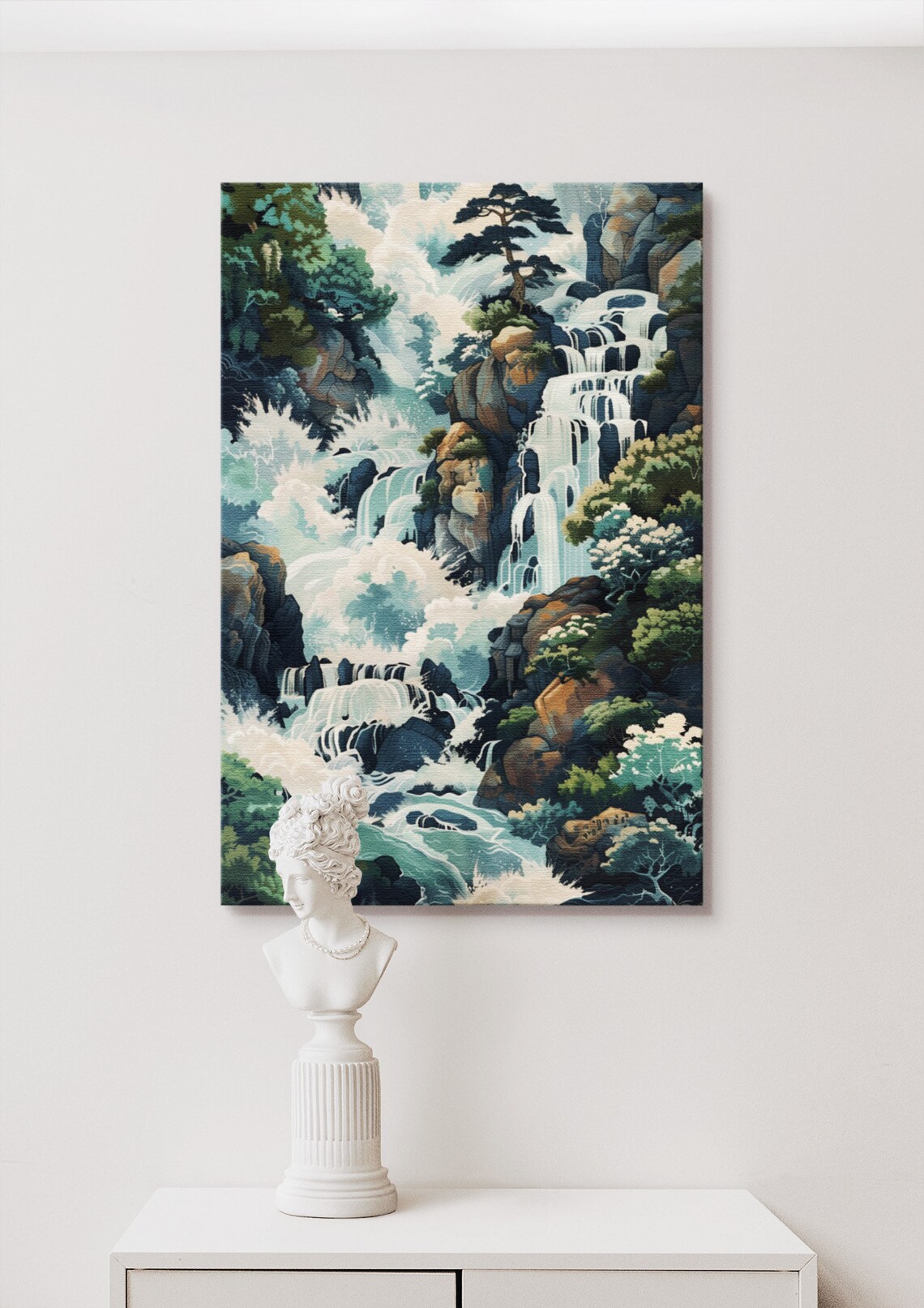 Japanese Hokusai Waterfall Landscape Art Print - Image 2