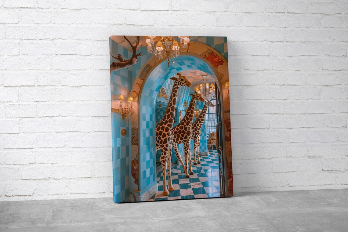Giraffes In Blue Arch Room Safari Home Decor - Image 2