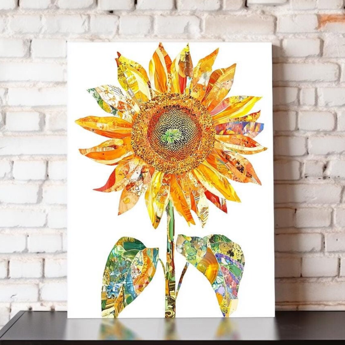 Sunflower Mosaic Collage Torn Paper Botanical Wall Art Poster