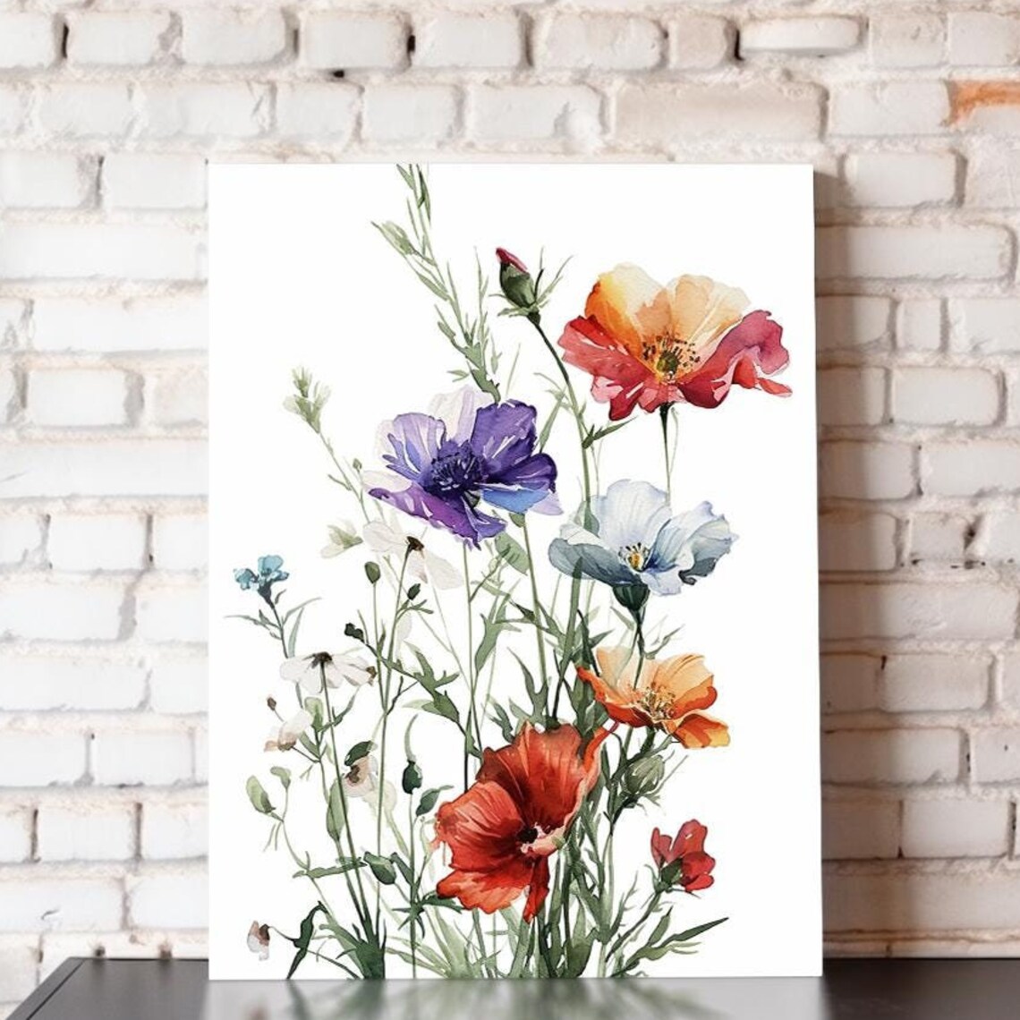 Wild Poppies Red Purple Blue Watercolor Floral Botanical Poster