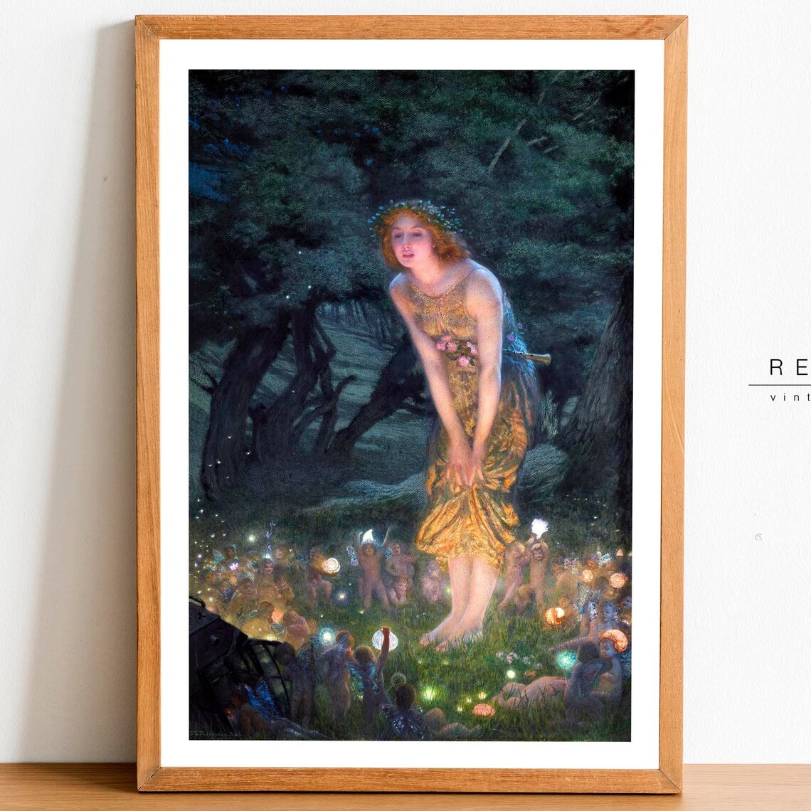 Midsummer Eve Victorian Fairy Painting Woman In Golden Gown Poster