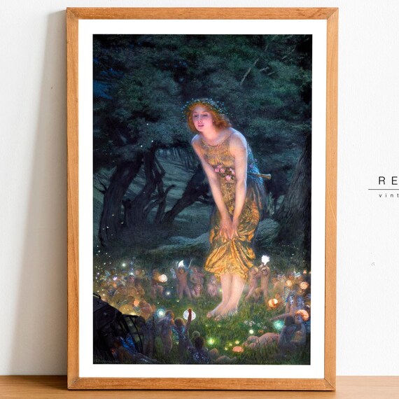 Midsummer Eve Victorian Fairy Painting Woman In Golden Gown Poster