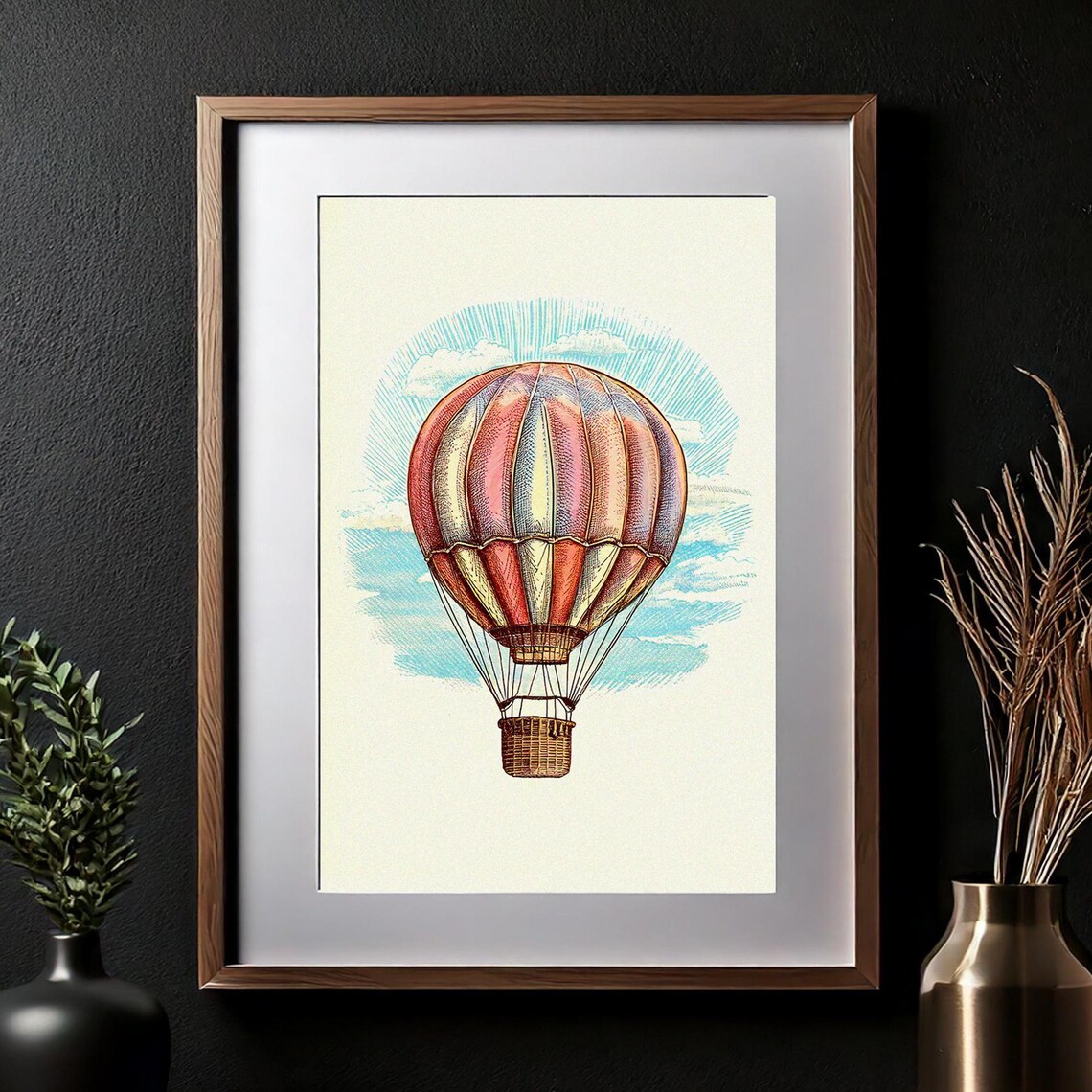 Vintage Hot Air Balloon Engraving Style Retro Sky Travel Art Poster - Image 2