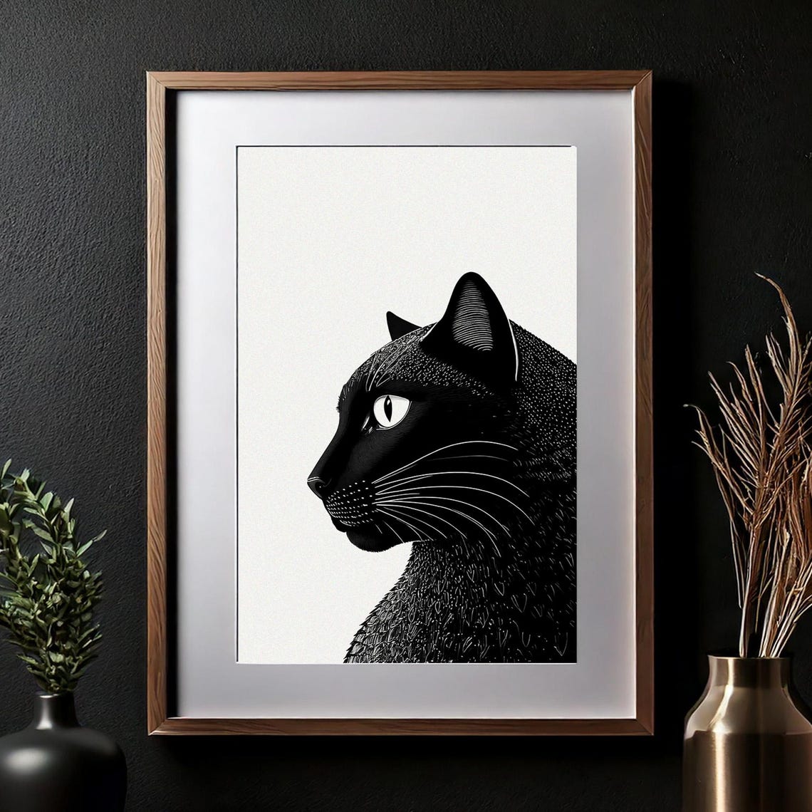 Black Cat Print Monochrome Cat Print Gothic Cat Decor Moody Cat Art Cat Lover Wall Decor Minimalist Black And White Art Print 114 - Image 2