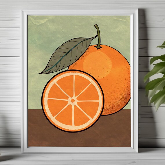 Retro Orange Slice Citrus Fruit Bold Vintage Graphic Kitchen Print