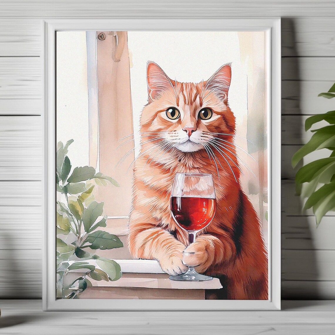 Funny Wine Cat Poster, Feline Humor Decor