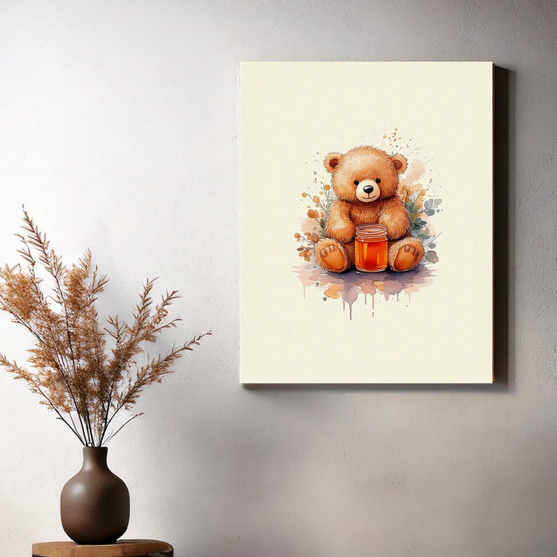 Sweet Teddy Bear Holding Honey Jar Watercolor Nursery Poster - Image 2