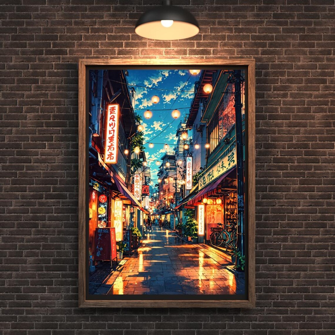Tokyo Japan Neon Street Night Scene Anime Style Decor Wall Art