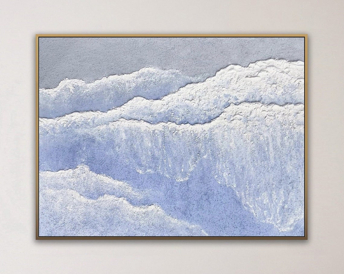 Pale Blue Ocean Waves White Foam Textured Abstract Impasto Poster