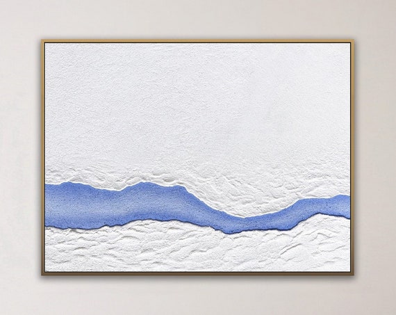 Large White Abstract Painting On Wall Art White Minimalist Painting White Textured Wall Art Blue River Abstract Painting