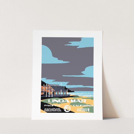 Copy Linda Mar Pacifica Ca Surf Poster National Parks Style