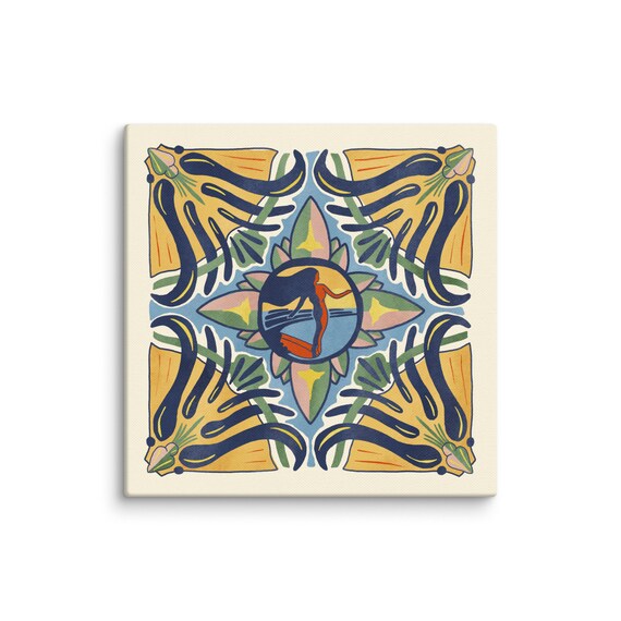 Surfer Silhouette Talavera Tile Medallion Bold Surf Art Poster