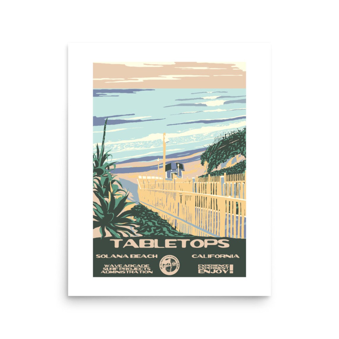 Copy Tabletops Solana Beach Ca Surf Poster National Parks Style - Image 2