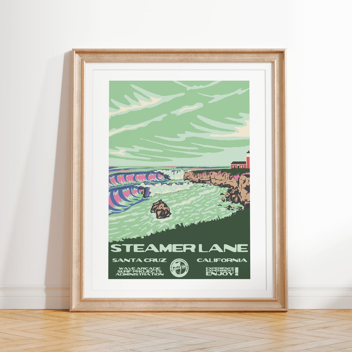 Steamer Lane Santa Cruz California Rocky Cliffs Barrel Wave Poster