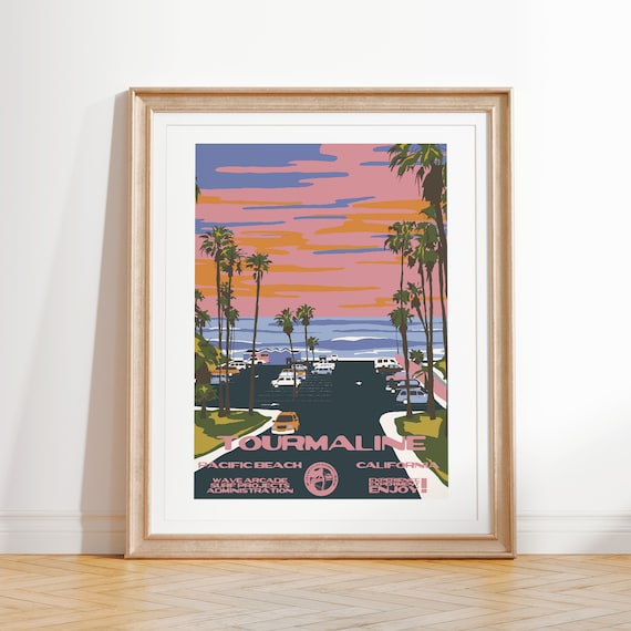Tourmaline Art Print Vintage National Parks Style Surf Poster Pacific Beach Ca Coastal Surf Decor