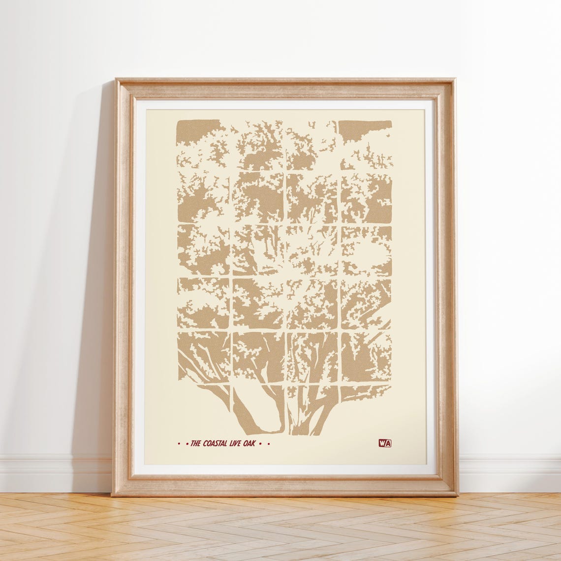 The Coastal Live Oak Tree Silhouette Grid Minimalist Nature Art Poster - Image 2
