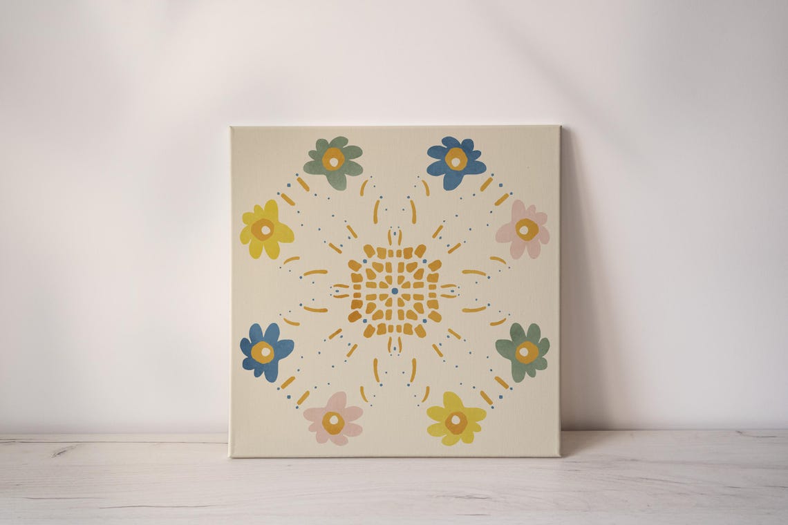 Flower Medallion Talavera Tile Colorful Folk Floral Art Poster - Image 2