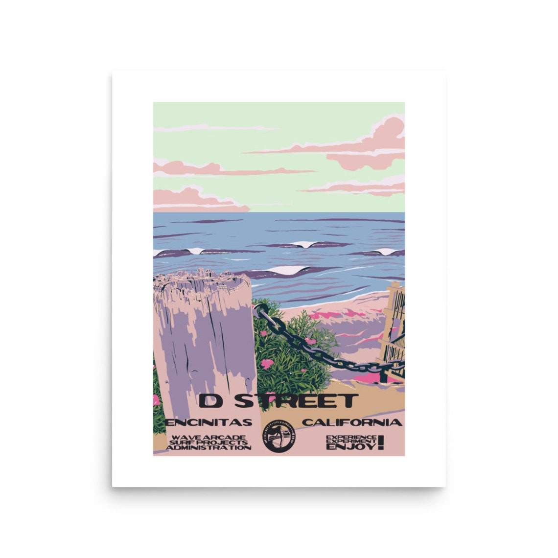 D Street Surf Spot Encinitas California Beach Fence Waves Poster - Image 2