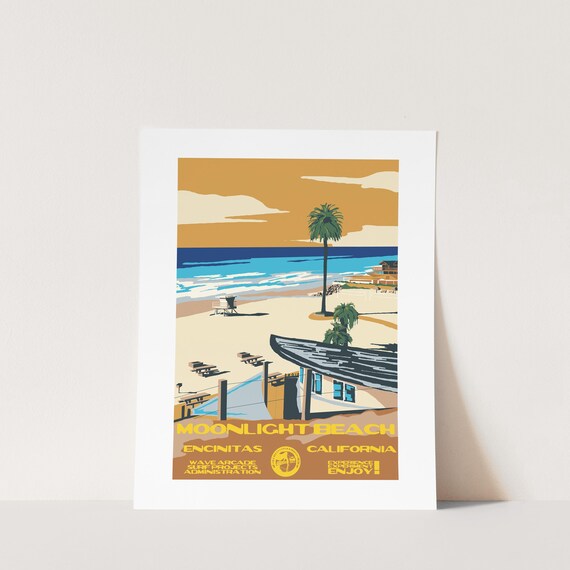 Copy Moonlight Beach Encinitas Ca Surf Poster National Parks Style