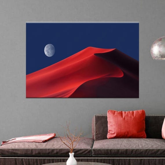 Desert Canvas Wall Art Painting Red Sand Dunes Artwork With Moon Modern Landscape Print Contemporary Decor For Living Room