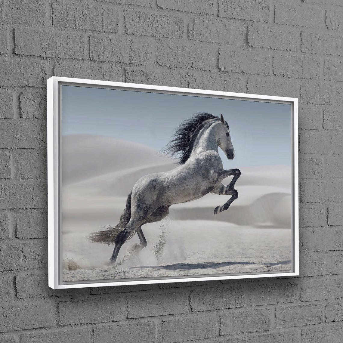 White Horse Galloping Desert Sands Majestic Equine Photo Poster
