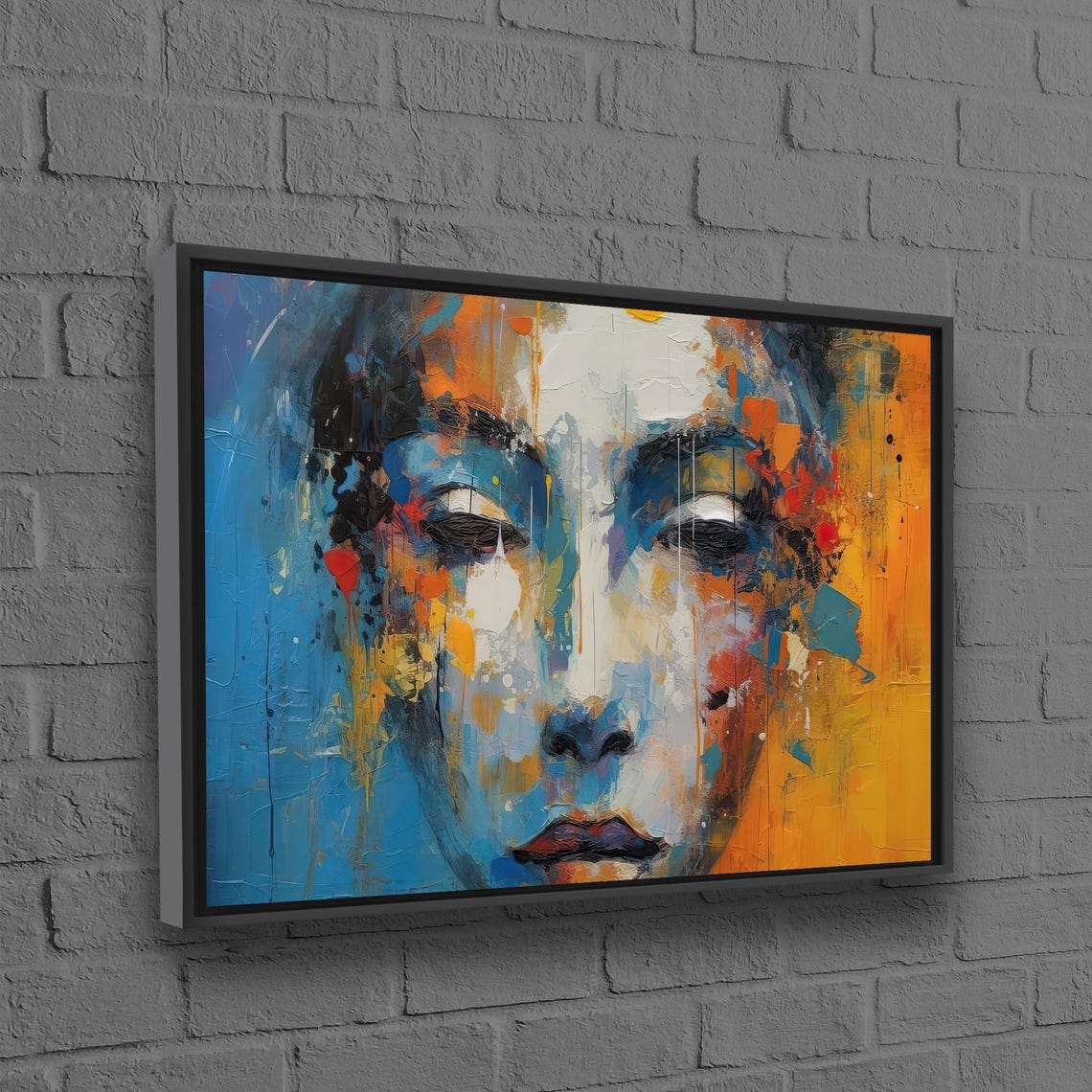 Blue Orange Abstract Face Colorful Modern Portrait Painting Poster