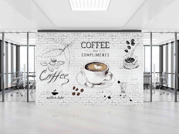 Coffee than Compliments Sketch Art Latte Cup Wall Mural Poster
