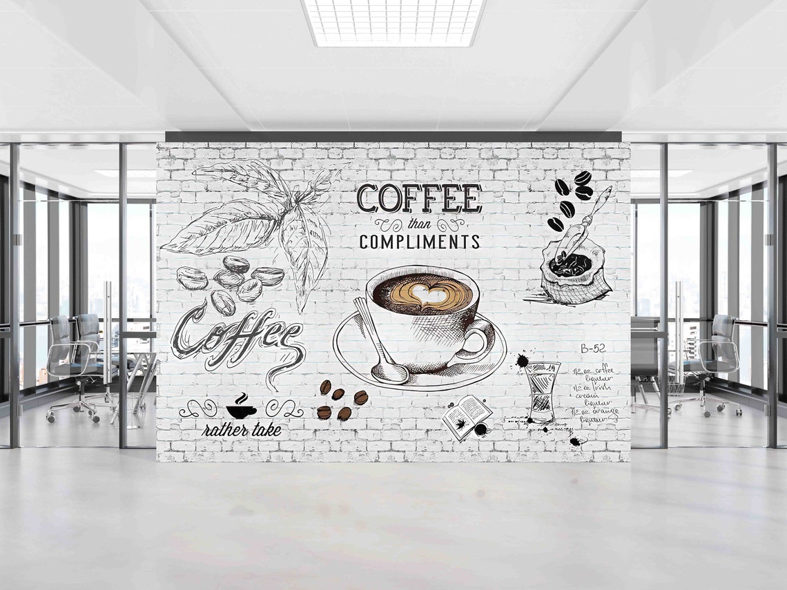 Coffee than Compliments Sketch Art Latte Cup Wall Mural Poster