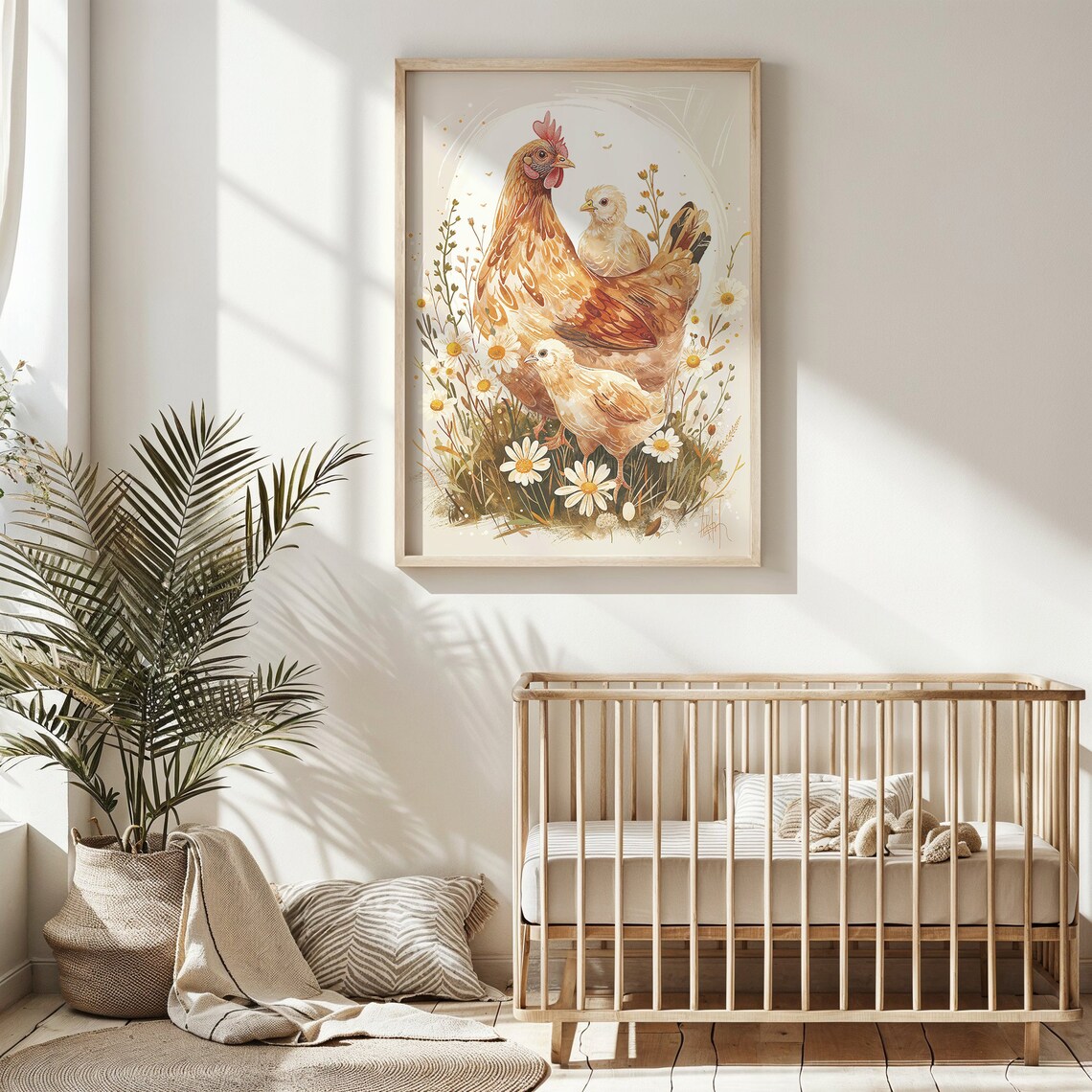 Hen And Baby Chicks Daisy Meadow Watercolor Farmhouse Nursery Poster - Image 4