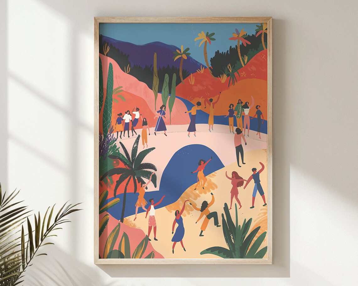 Tropical Beach Party Dancers Red Mountains Palm Kids Wall Poster - Image 5