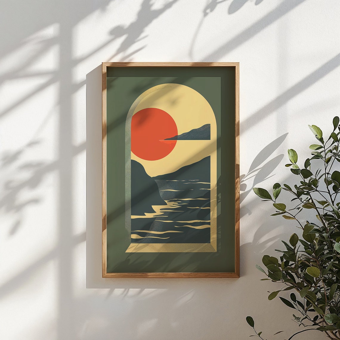 Burning Red Sun Over Ocean Waves Boho Archway Sunset Print Poster - Image 4
