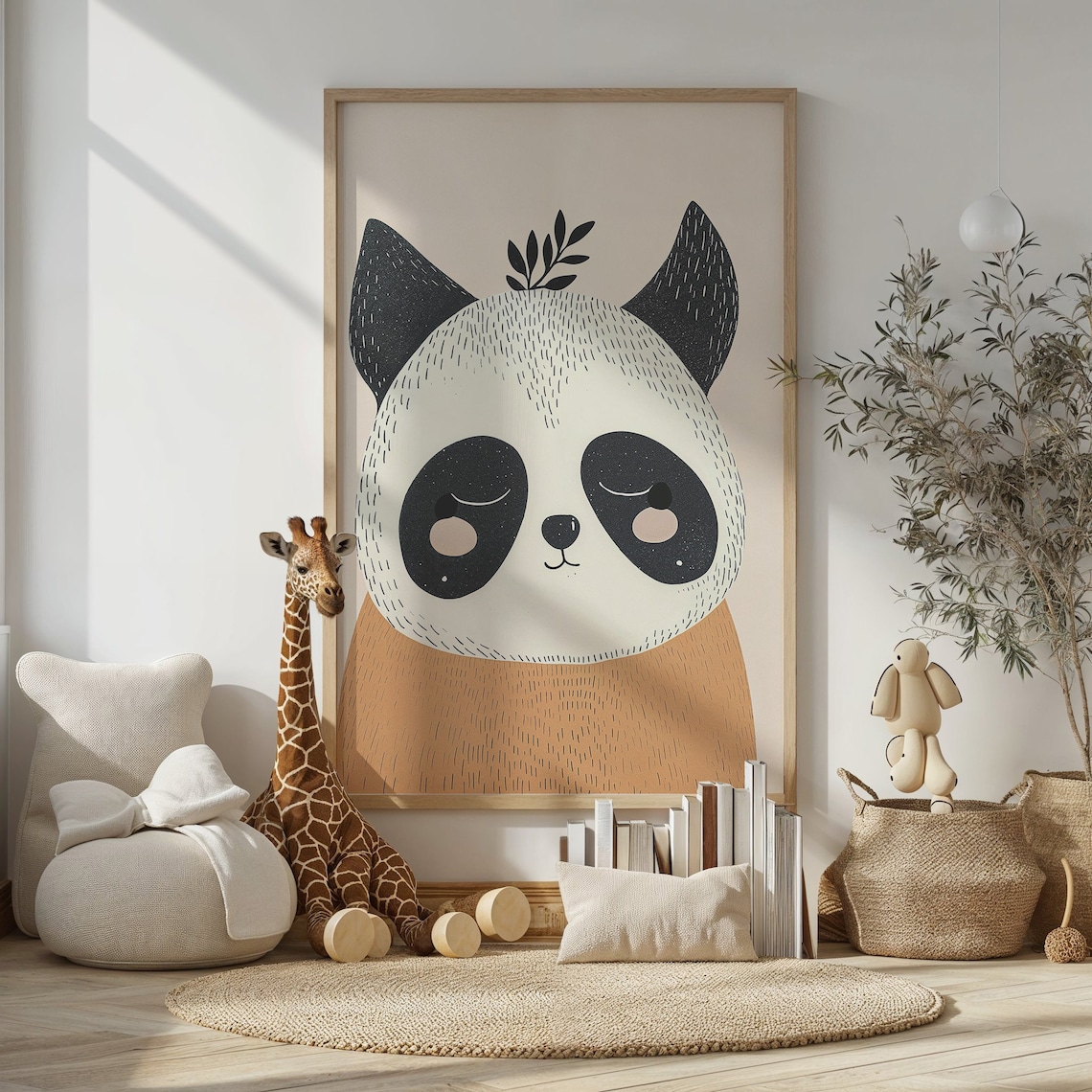 Sleepy Smiling Panda Face Tan Body Minimalist Nursery Poster - Image 3