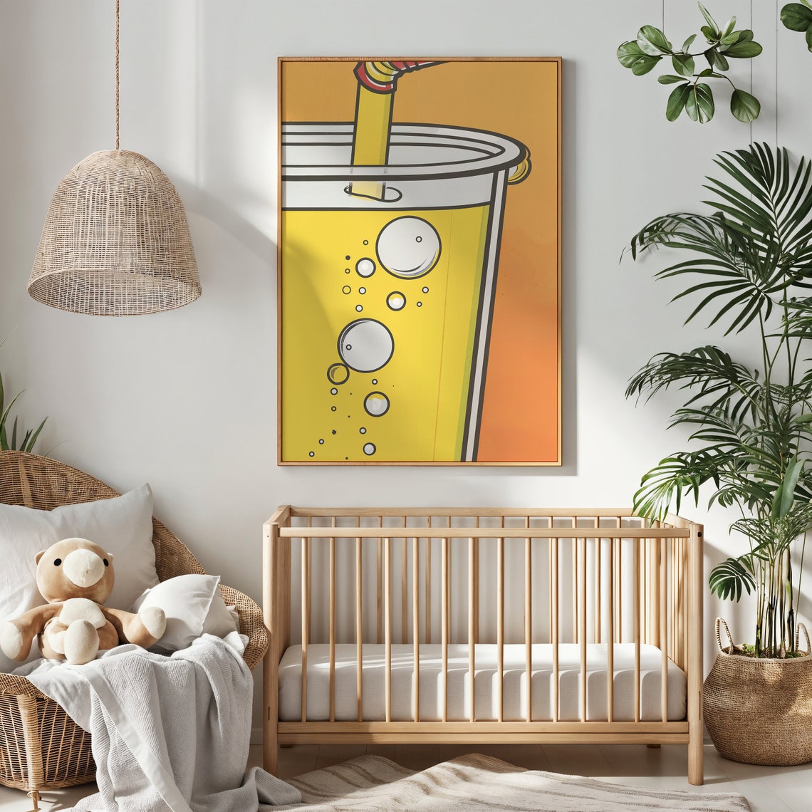 Pop Art Fizzy Drink Cup Poster Bold Yellow Orange Retro Kitchen Art - Image 2