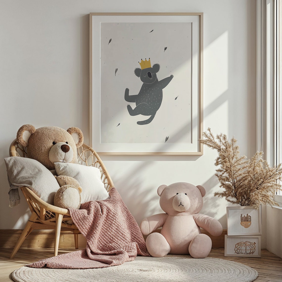 Happy Crowned Gray Koala Waving Gold Crown Minimalist Nursery Poster - Image 3