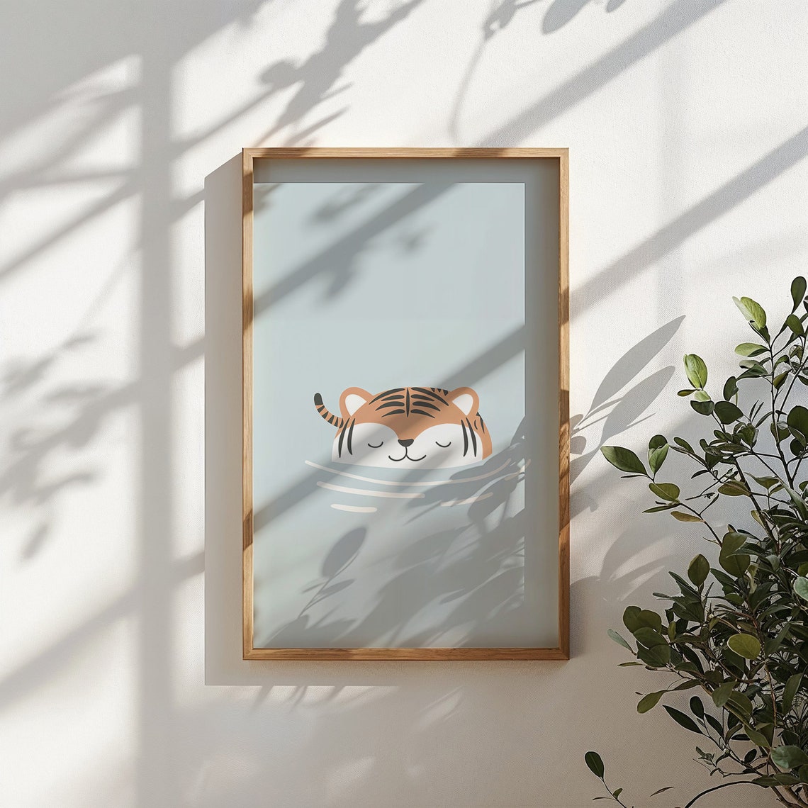 Sleepy Tiger Cub Bath Time Calm Blue Minimalist Nursery Wall Poster - Image 4