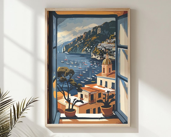 Coastal Seaside View Nursery Wall Art Mediterranean Landscape Kids Poster Nautical Decor Gift Ocean Scenery