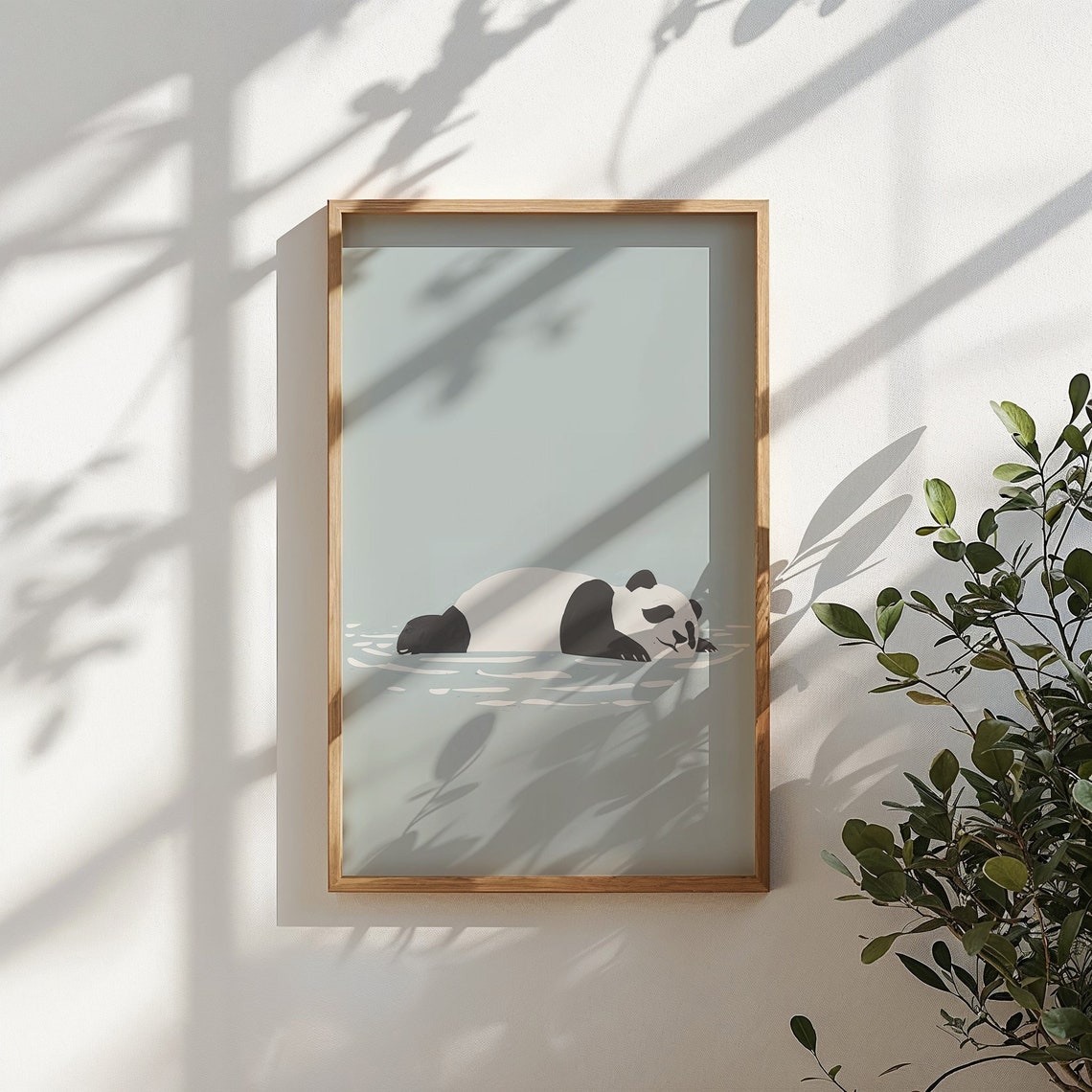 Lazy Panda Floating Calm Blue Water Minimalist Nursery Wall Poster - Image 4