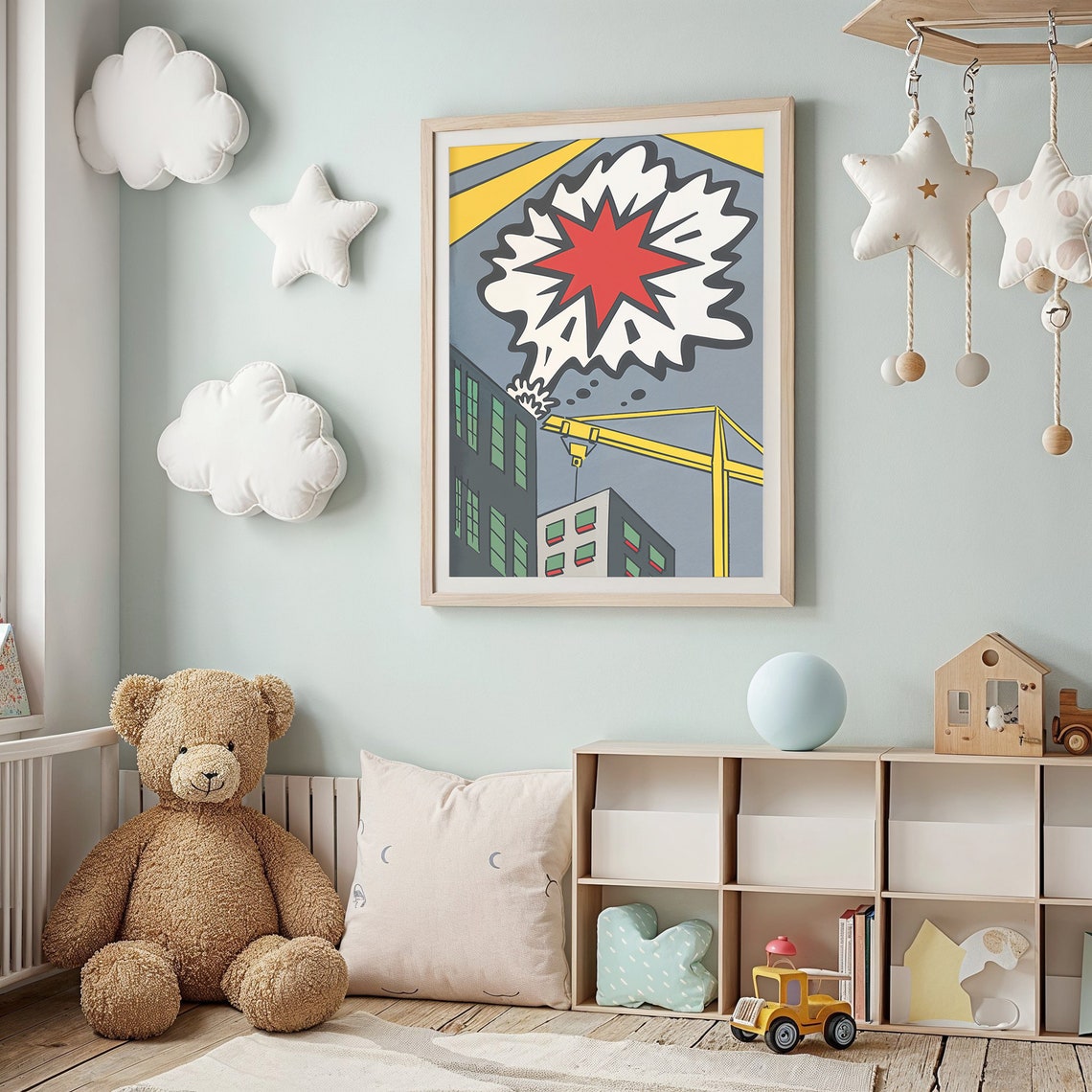 Pop Art City Crane Building Comic Starburst Kids Wall Art Poster - Image 2