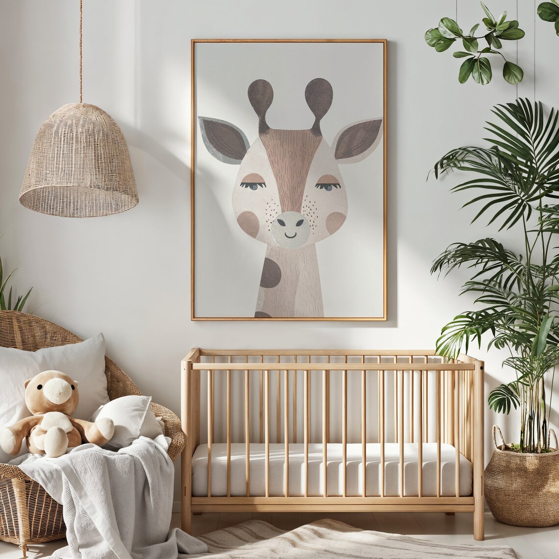 Giraffe Face Nursery Poster Minimalist Blush Brown Safari Baby Wall Art - Image 3