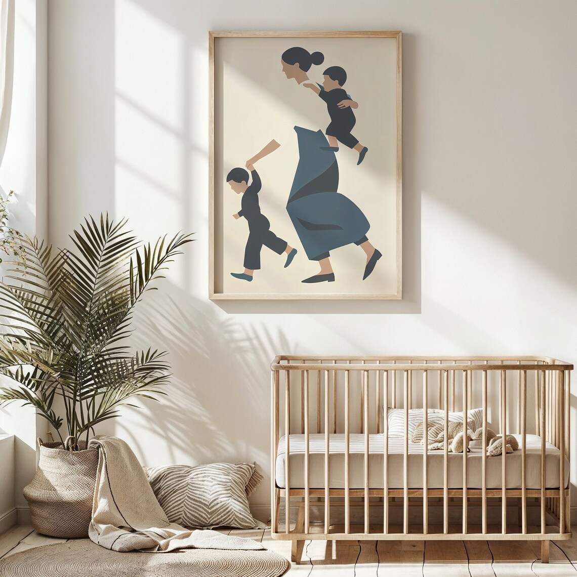 Mother Carrying Child Holding Hand Minimalist Motherhood Art Poster